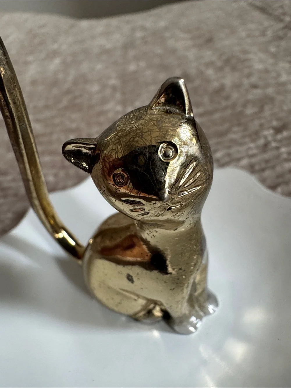 Ring Holder White And Gold Cat Ring Holder Trinket Dish